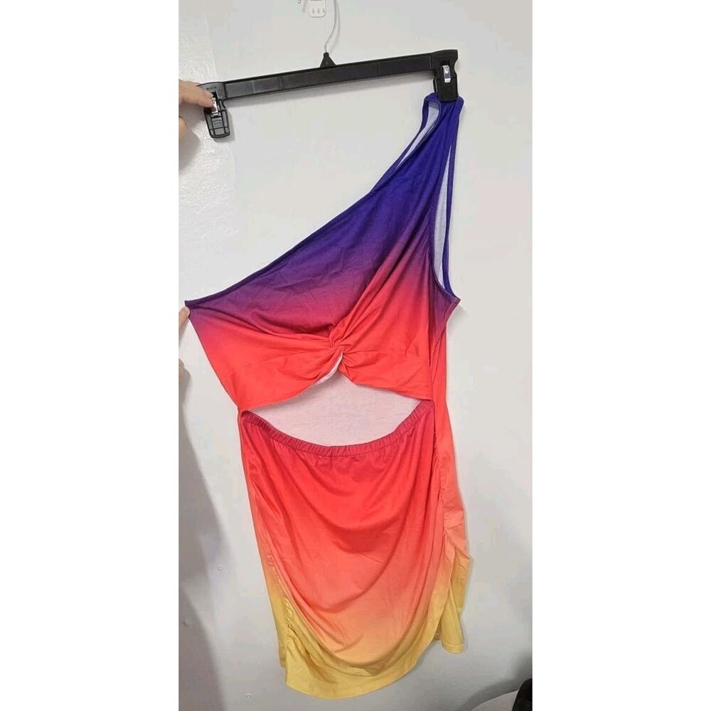 Sexy mini dress for women tight cut out gathered One‎ Shoulder SZ XL Multicolor